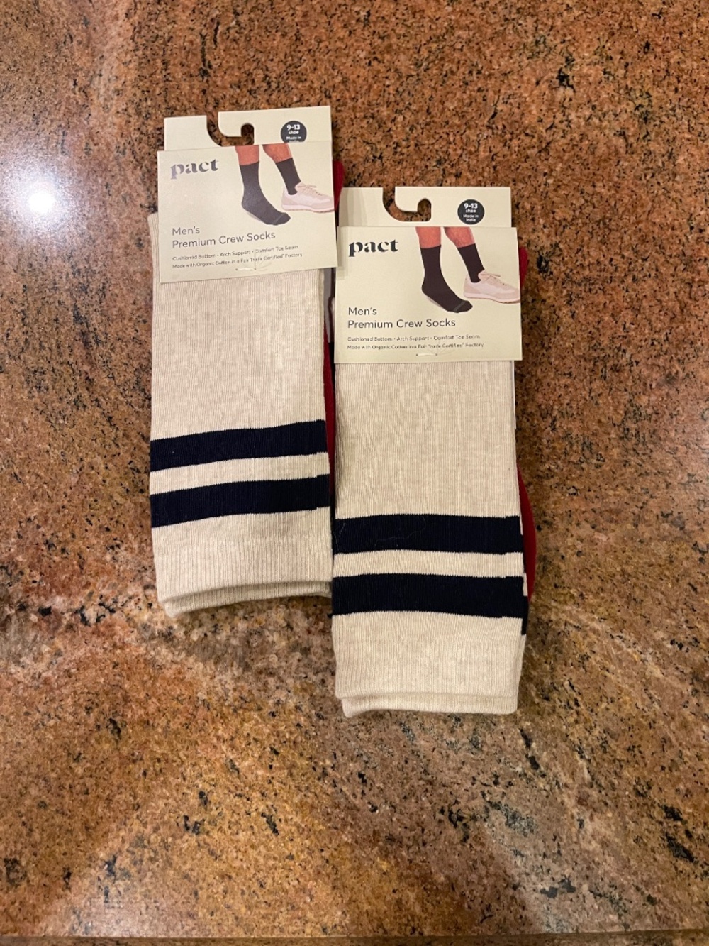NEW! Men's Pact Varsity Stripe Navy Blue Crew Socks Shoe Size: 9-13 (2 Pair)